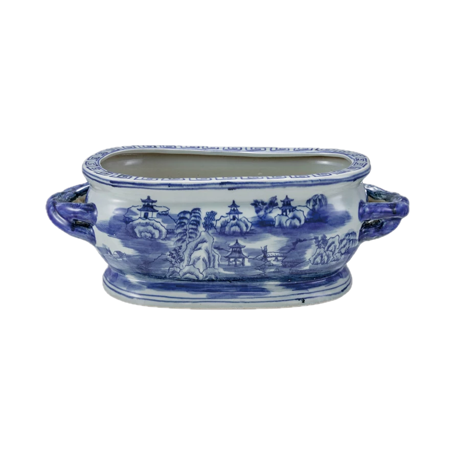 Blue and White Stone Planter